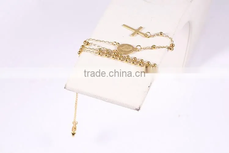 Fashion latest design gold plated beads long chain cross pendant necklace