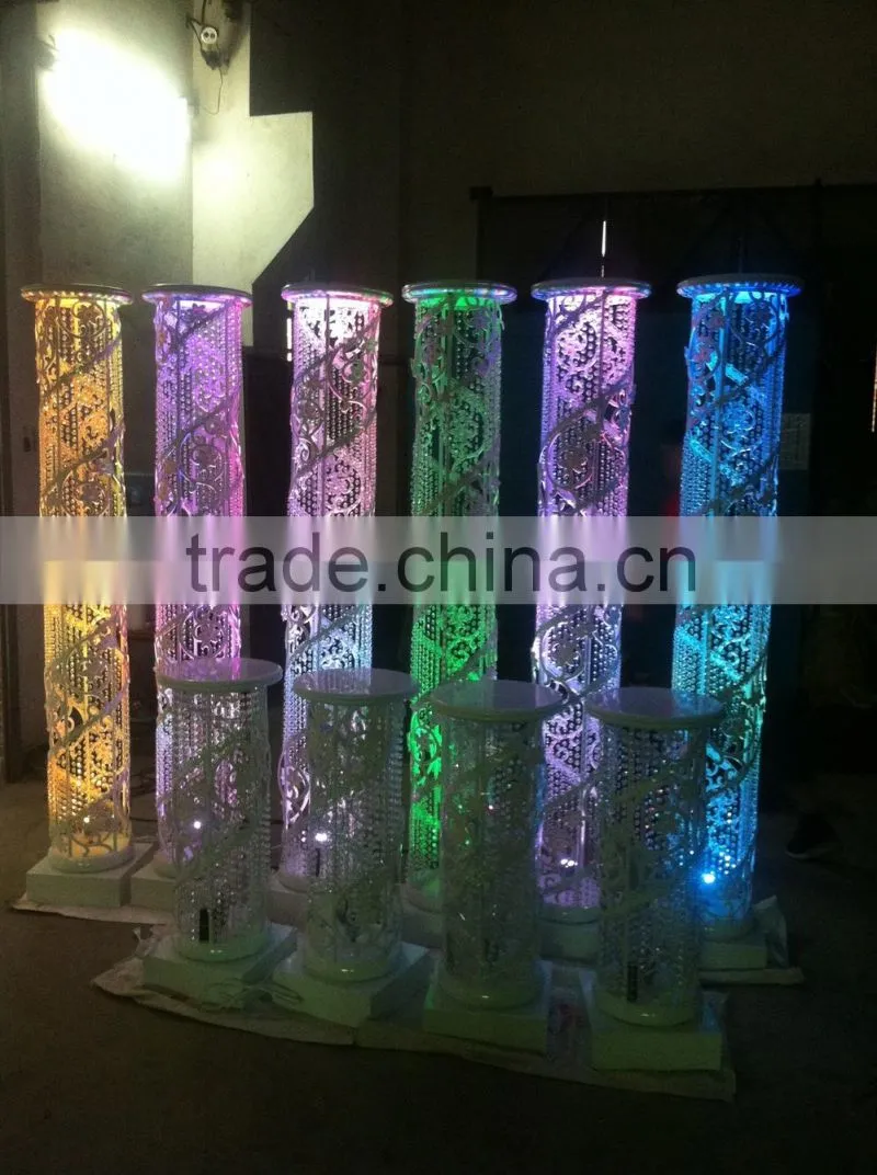 CP decorative polyurethane roman column pillars with colorful light for wedding stage