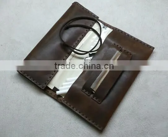 Newest generation leather tobacco pouch with cigarette rolling paper holder slot