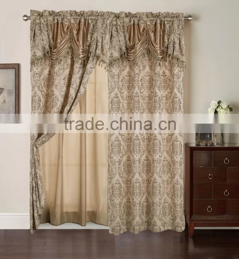 2 layers bedroom curtain Fringe Jacquard Curtain In Luxury Valance With Back