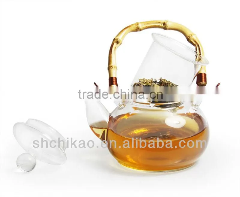 glass teapot with bamboo handle