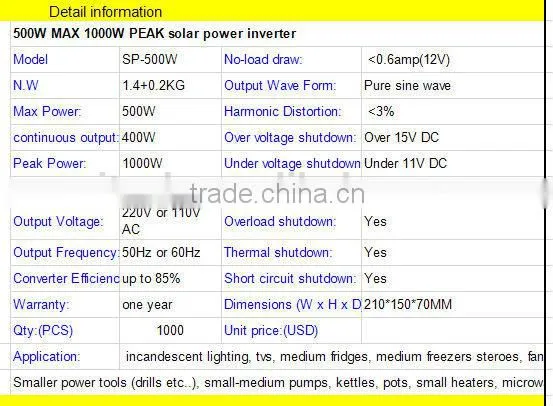 500WPure sine wave Inverter 12V/24V