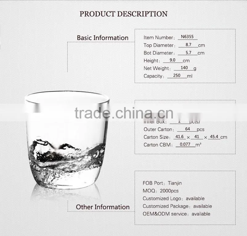 2016 Small clear 250ml design glass tea cup