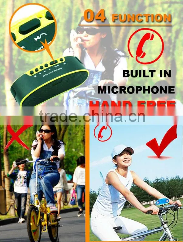 B6 yellow color wireless handsfree LED bluetooth bicycle speaker with FM radio