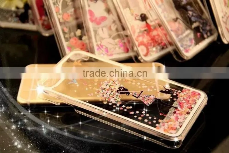 2016 new arrive beautiful pattern Mobile phone moving glitter flash light case for iphone