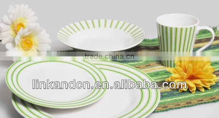 KC-00144/dinner set ceramic/ green stripe plate and mug