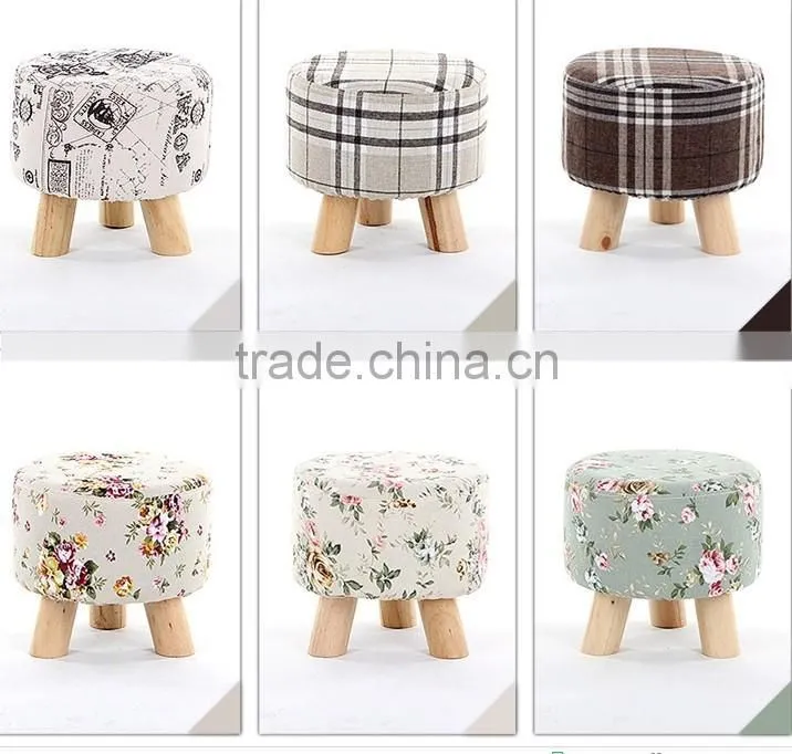 Skidproof cheap delicate refined colorful small cloth stool chair with 3 Carbonized wood legs for living room