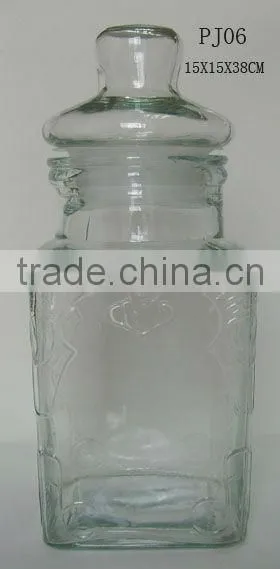 big volume clear square glass jar and glass lid
