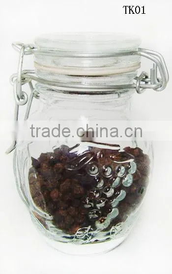2016 cheap big belly mini clear glass spice jar with clamp lid
