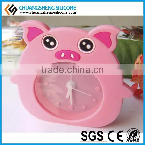 Cute Pig Watch shape silicone table alarm clock in the bedroom for children