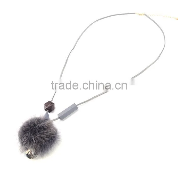 winter mink fur ball pendant necklace geometric bead suede leather necklace velvet leather necklace