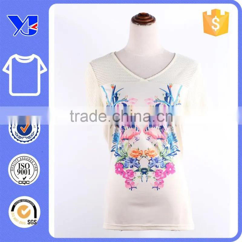 Fashion women top v neck short sleeve lady printing blouse