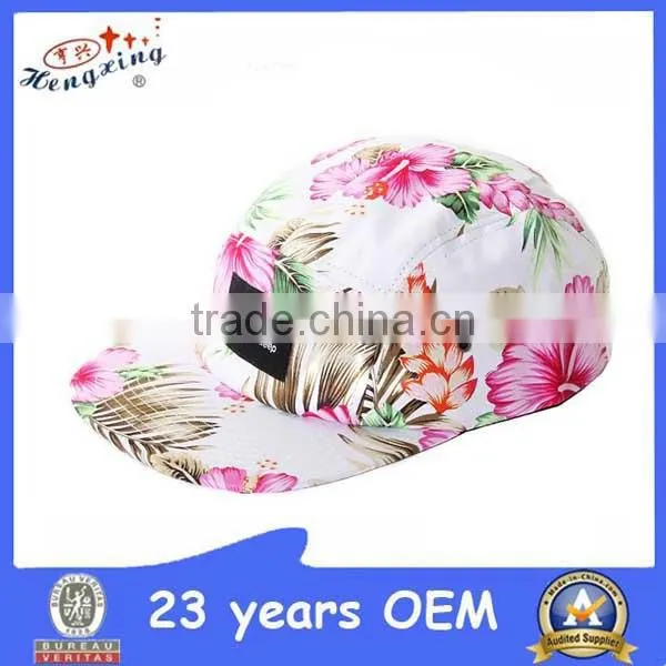New custom print pattern 5 panel floral hat