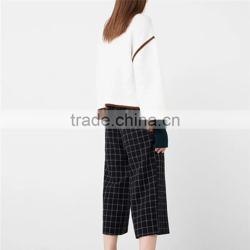Attractive glitzy cropped cutting side zip cotton womens checkered pants