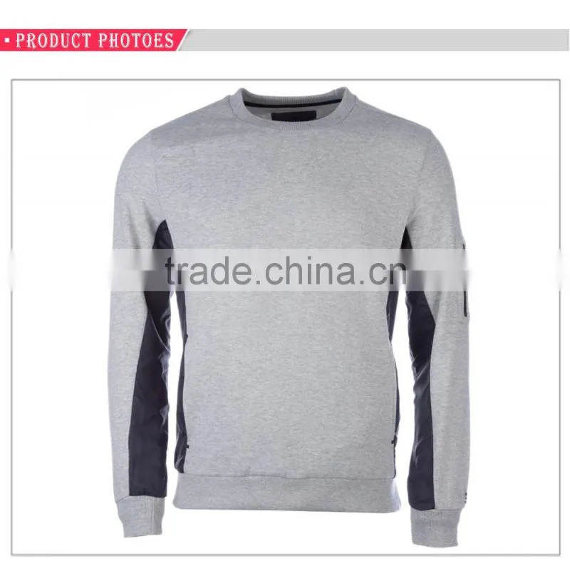 Zip pocket brushed fleece mens custom crewneck sweatshirt hoodie