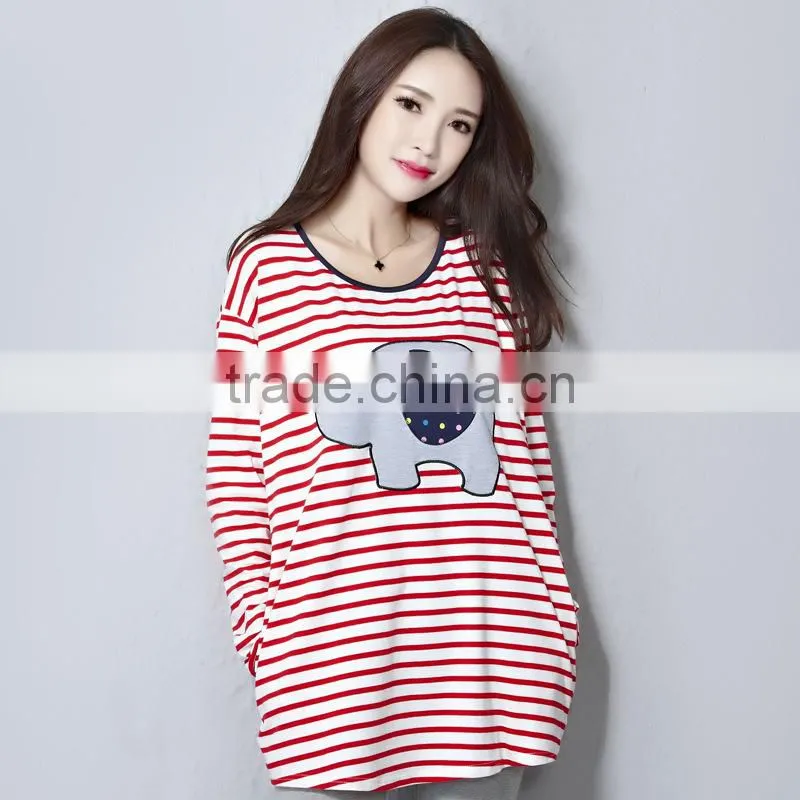 Autumn T-shirt, maternity T-shirt, big size T-shirt, long sleeve stripe T-shirt