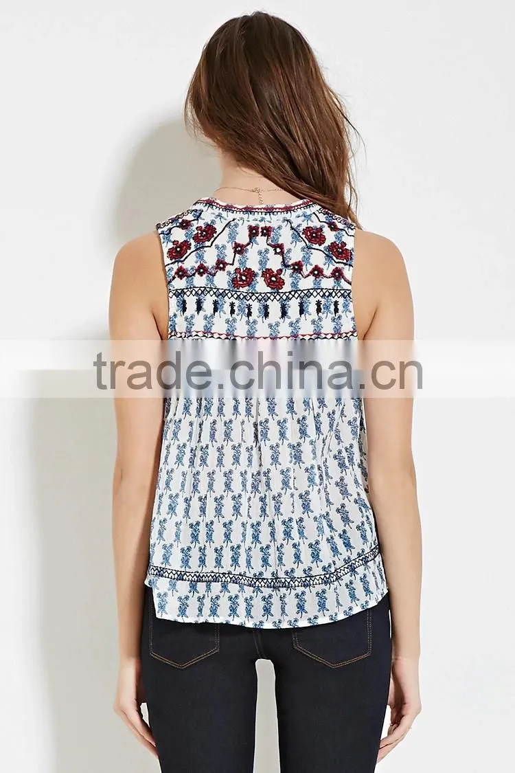 2016 guangzhou shandao oem service summer new design casual sleeveless printing women rayon tops