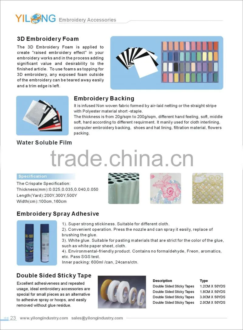 100% Polyester Embroidery backing paper Nonwoven Garment Accessories