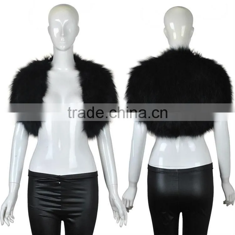 YR124 Tongxiang Fur Factory Fox Hand Knitted Fur Vest/Wholesale Fur Shrug with Elastic