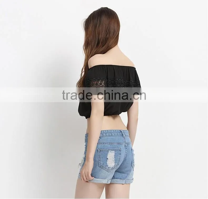 Wholesale Hot Sale Photo Image Girls Boat Neck Blouse Designs Ladies Fashion Crop Top