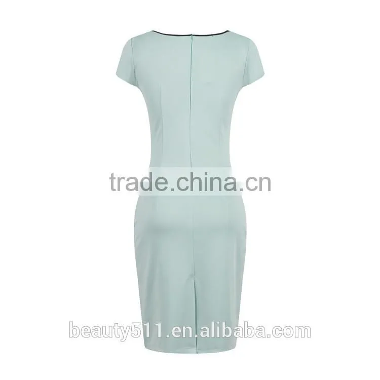 Women Cross Lace Up Deep Blue-white Strip Pack Hips Sexy Pencil Dress Short Sleeve Night Club Bandage Dress SD50