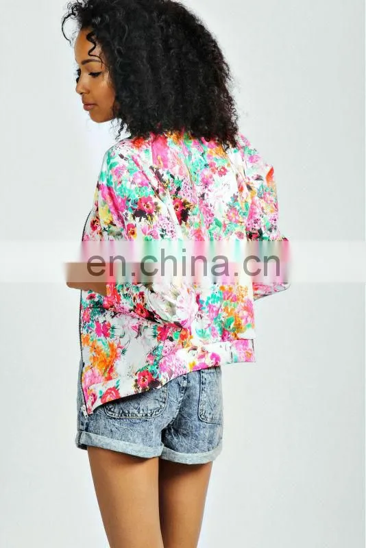 clothes garment Floral printed Jacket/womens new jacket/clothing supplier china/wholesale lastest apparel model-cp352