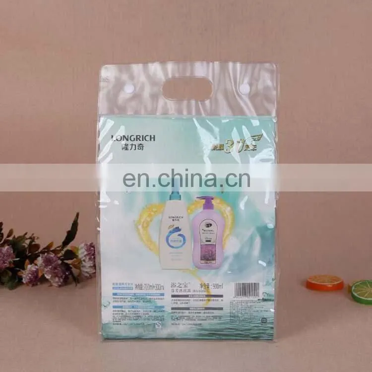 Transparent custom flat bottom plastic pvc gift bag cosmetic bag pvc packaging bag with handing