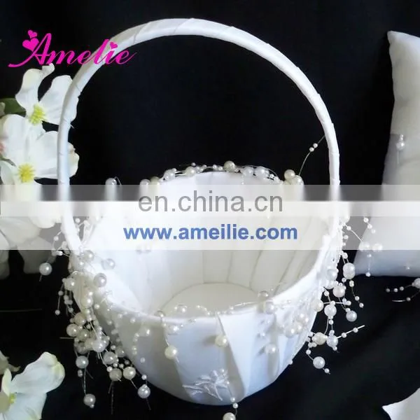 AR5691 Pearls decorate flower girl white basket
