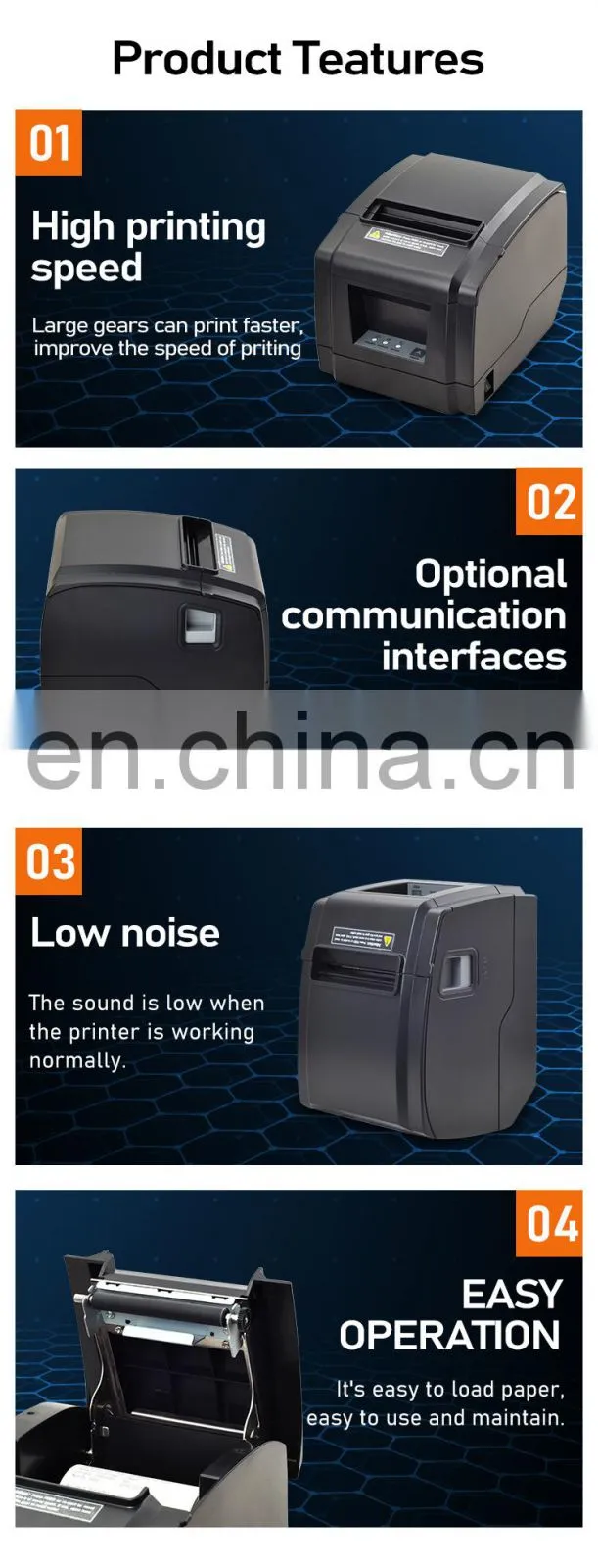 80mm Thermal Receipt POS Printer Kitchen Supermarket Sticker Machine High speed