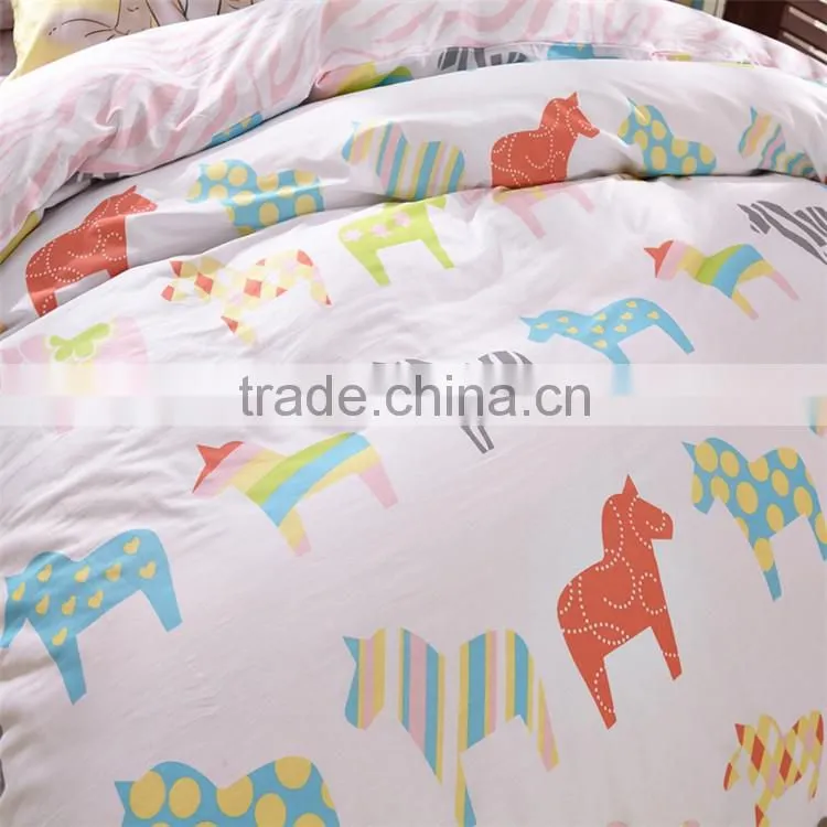 Best fashion cute animal horse printed cotton children bed cover set reactive printing kids cartoon bedding set