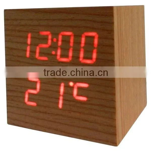 LED Wood Desk Clock with Touch Function and Temperature Show