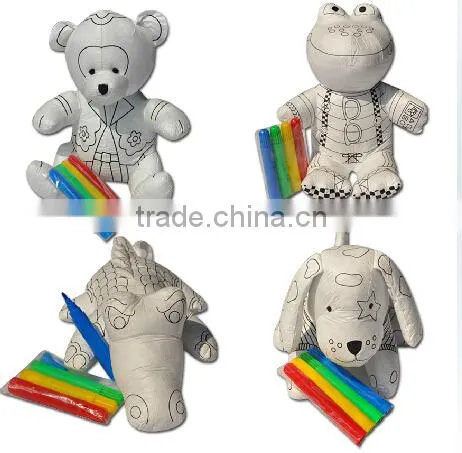 8" tyvek educational DIY drawing toy for kids/Bear Plush Toy with 4pcs markers-DIY Drawing Toy