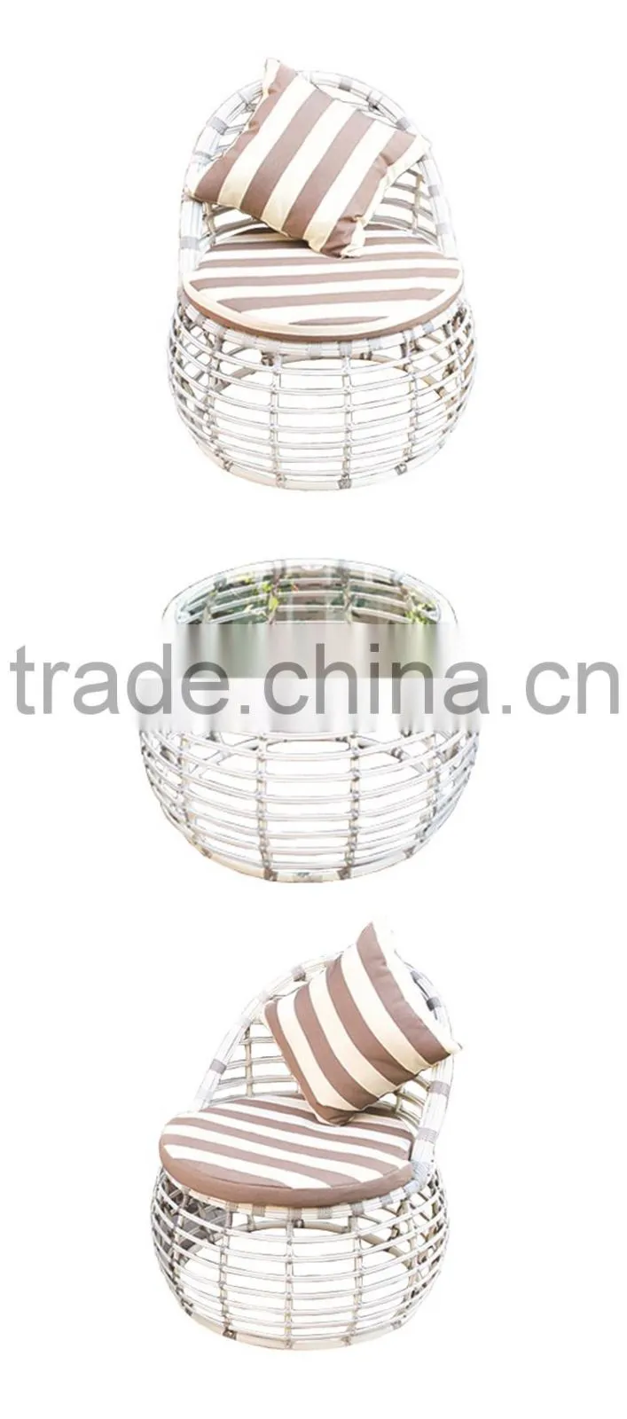 Round Shaped Outdoor Leisure White Soft PE Rattan Material Bali Synthetic Rattan Furniture
