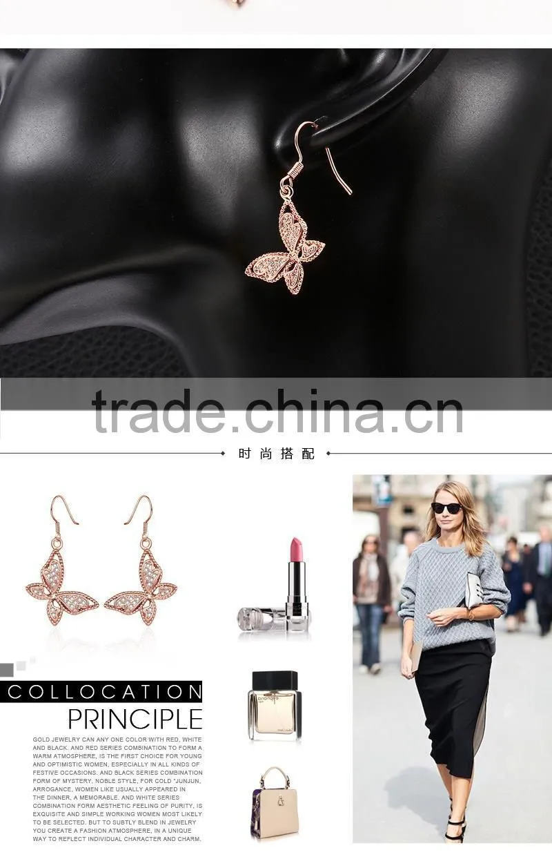 2015 new arrival butterfly shape arabic gold earring designs for girls