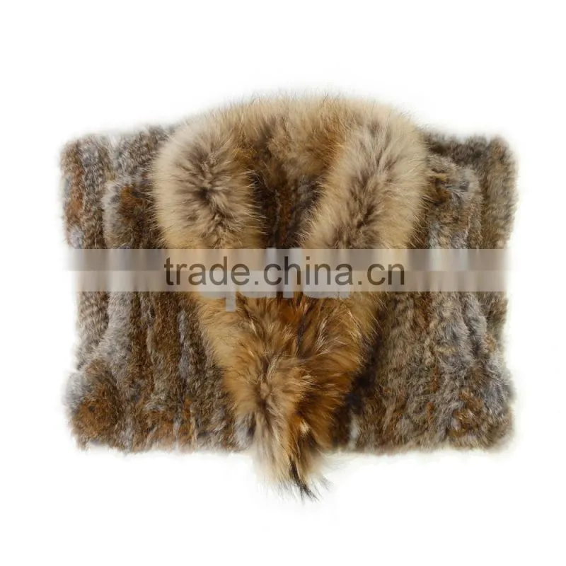 QD30434 Cheap China Bulk Wholesale Clothing Knitted Rabbit Fur Vest With Raccoon Fur Collar Clothes Women
