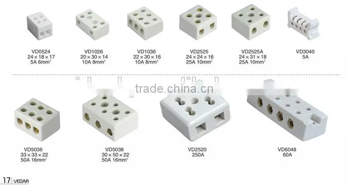 5A,10A,15A,30A 60A 3 way 8 holes Porcelain terminal blocks