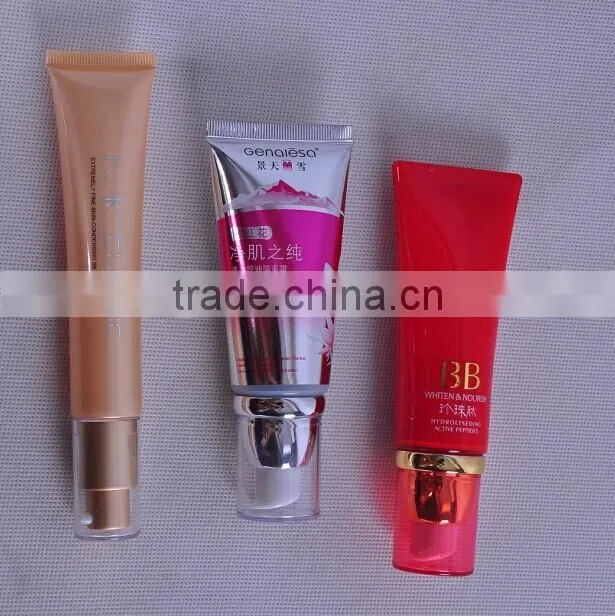 2015 new design cosmetic tube with metallic airless pump for CC cream