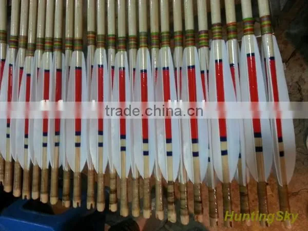 Archery White Pine Stem Wood Arrow With 5" Turkey Feather For Archery Traditional Bow Shooting