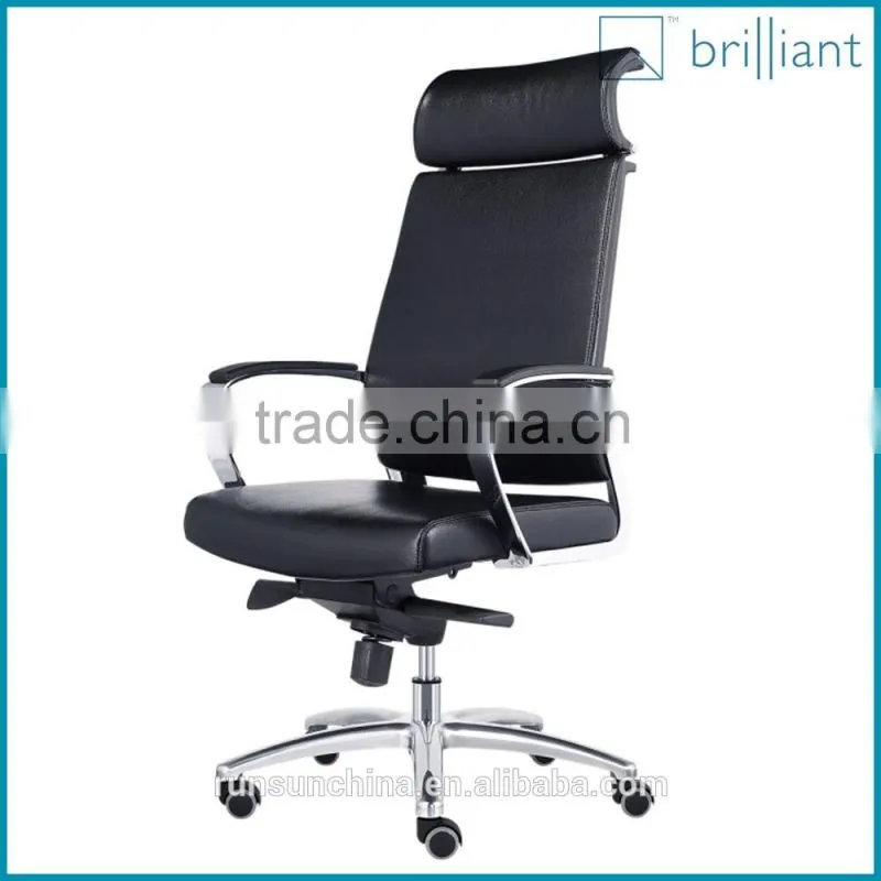 893-2A Black Leather office chair Aluminum alloy electroplating metal armrest and base with headrest