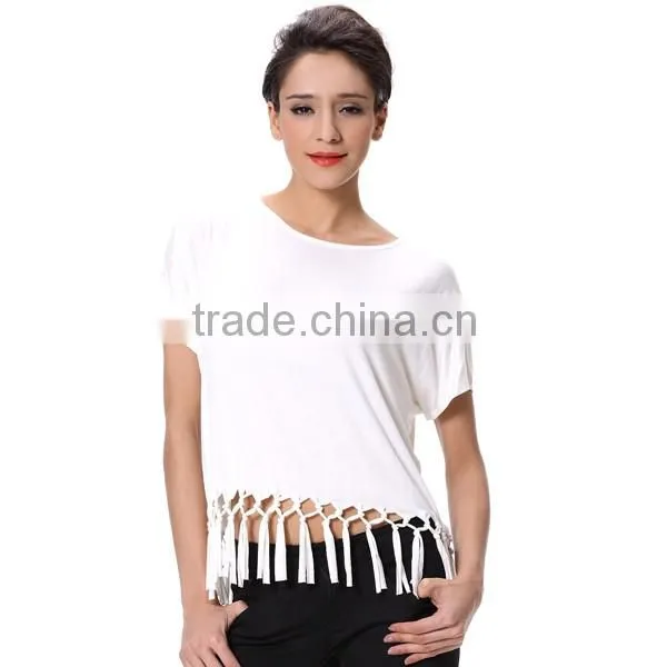 Wholesale Womens Short Sleeve White Blank T Shirt 100% Rayon