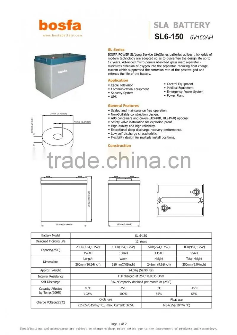 smf lead acid battery store 6v150ah rechargeable battery for led light storge sla battery
