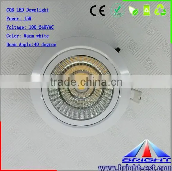 China supply 15w Dimmable COB LED Downlight with CE RoHs approved.