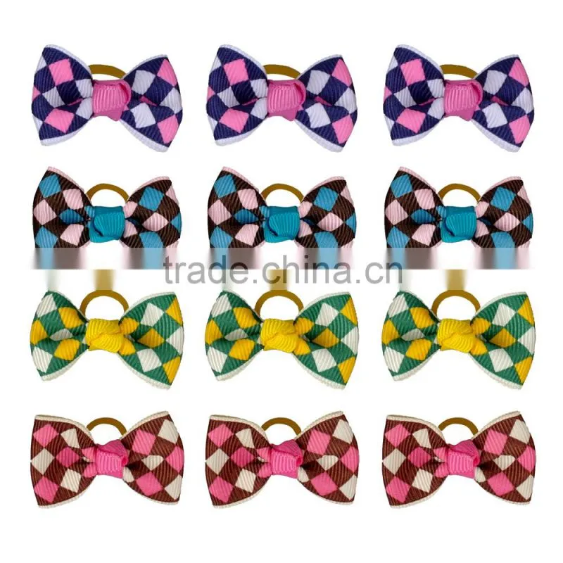 Dog Pet Cat Puppy Hair Bows Mixed Colors Grid dog hair bows