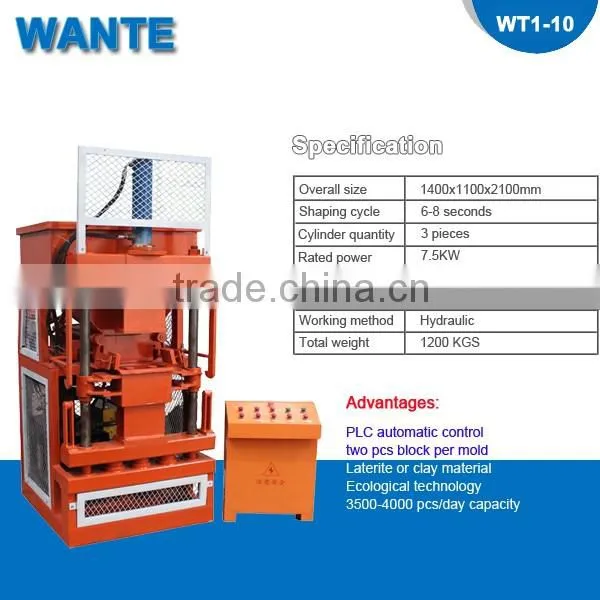 WT1-10 Automatic hydraulic eco interlocking compressed earth block machines in Russia