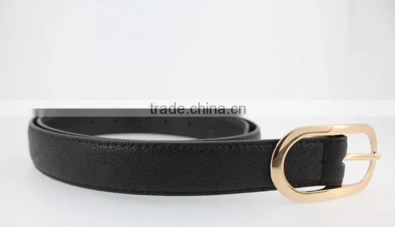 Women's fashion Pink PU leather new dress belt with smooth gold buckle belt
