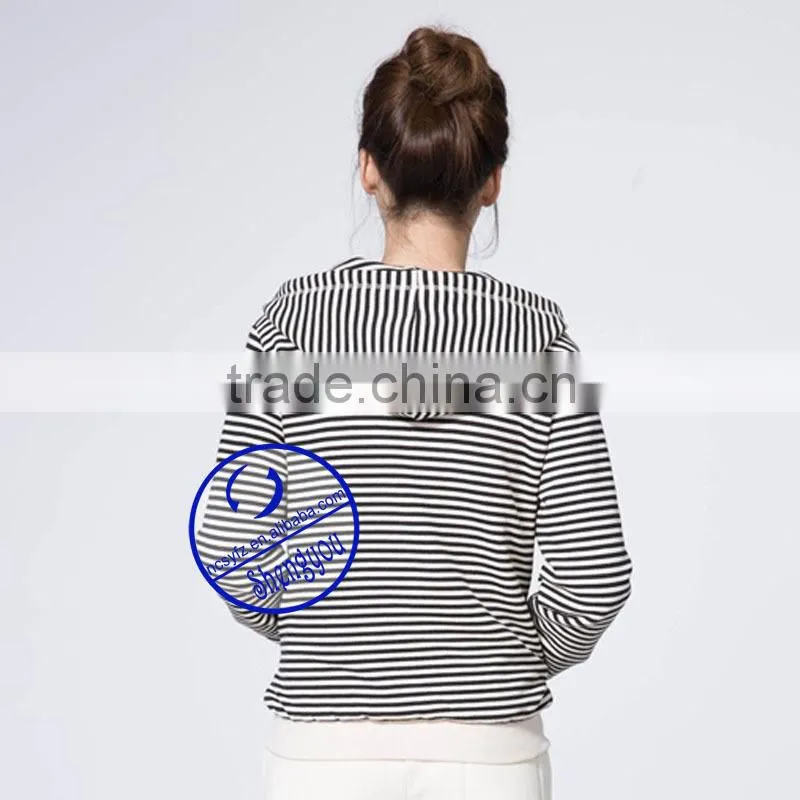 OEM womens stripe zipper-up hoodies sweatshirts manufactures in china