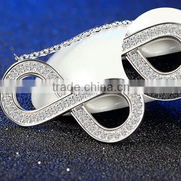 High quallity Valentine's Day Fashion gold Plated Cubic zirconia 925 Sterling Silver Infinity Necklace