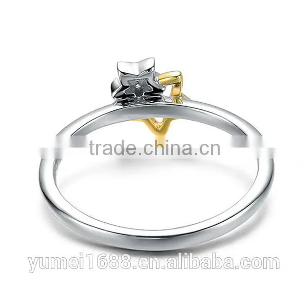 Wholesale Rhodium Plated Silver Star Ring 925 Sterling Silver Five-Pointed Star Ring