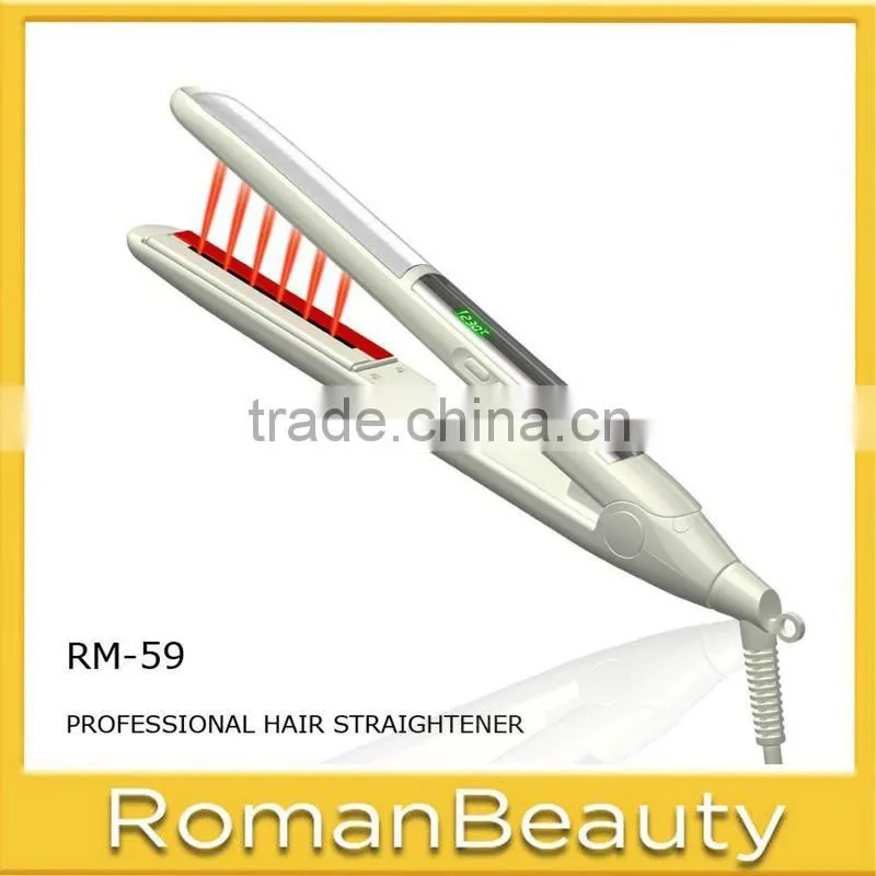2014 Best ultrasonic infrared plastic hair straightening iron with double ceramic plate