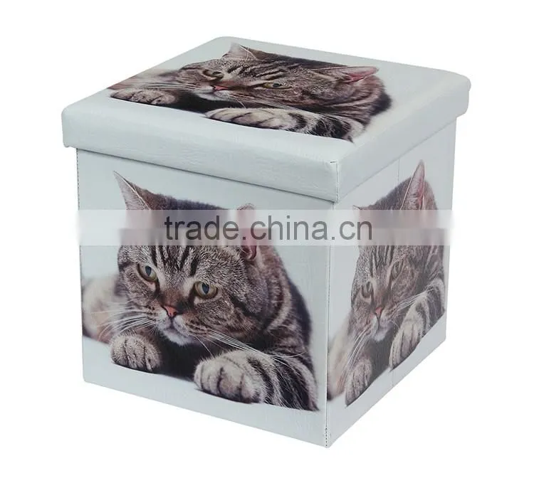 new product square faux multipurpose folding ottoman foldable storage box